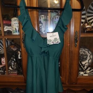 B2PRITY Teal Ruffle V-Neck Swim Dress Top New